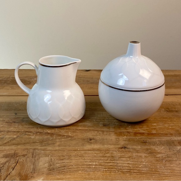 Rosenthal Continental White Lotus Embossed Sugar Bowl and Creamer Platinum Trim